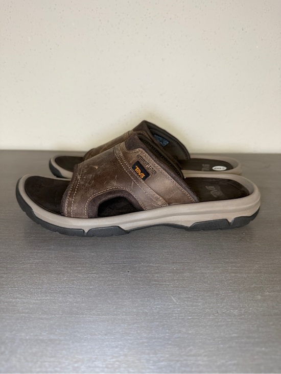 Teva Langdon Slides Mens Sz 9 Brown Waterproof Leather Comfort Slip On 1015150